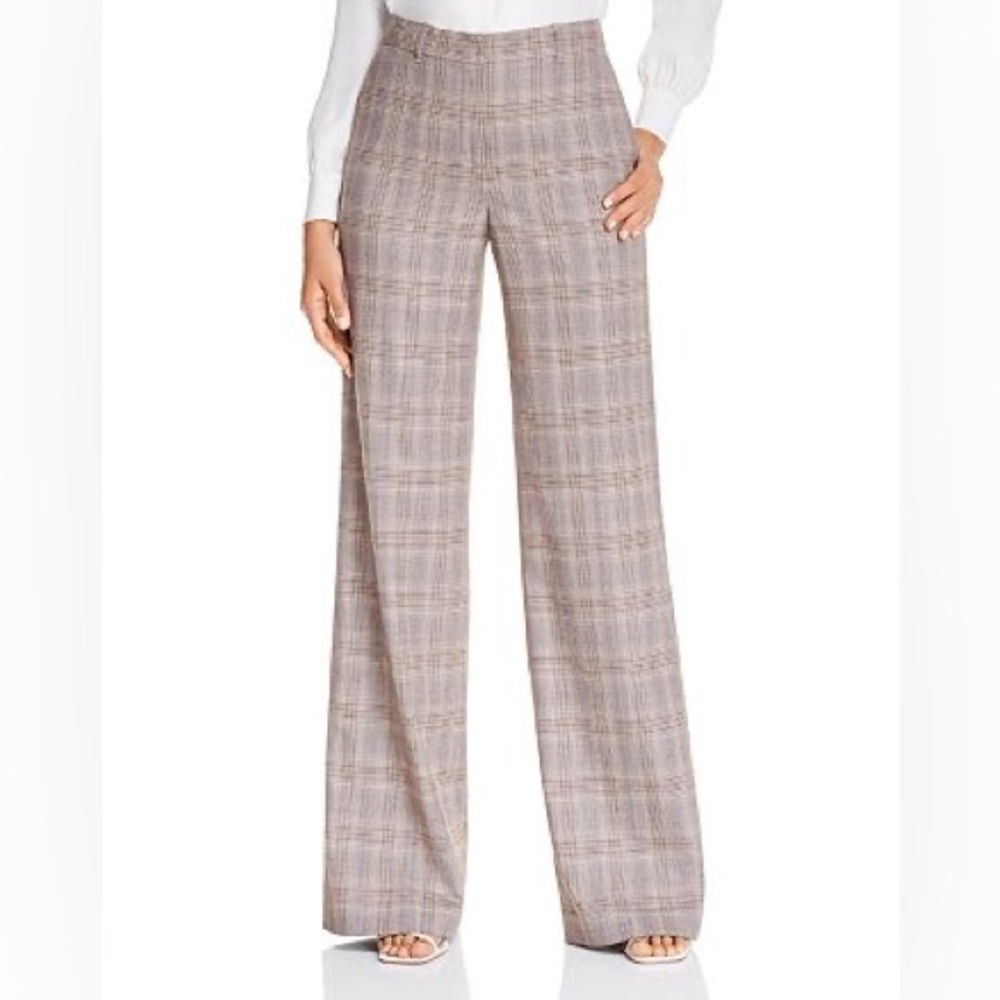 Lafayette 148 New York Plaid Wide-Leg Pants in Taupe and Cream